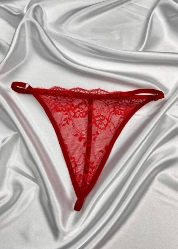 Kadın Kırmızı Transparan Dantel Tanga Külot