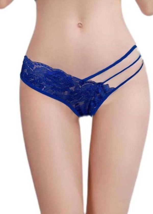 Kadın Mavi Dantelli Şerit Detaylı String Külot