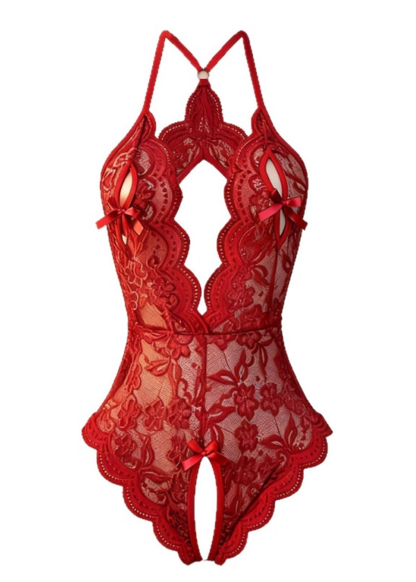 Kadın Kırmızı Dantel Derin Dekolteli Babydoll