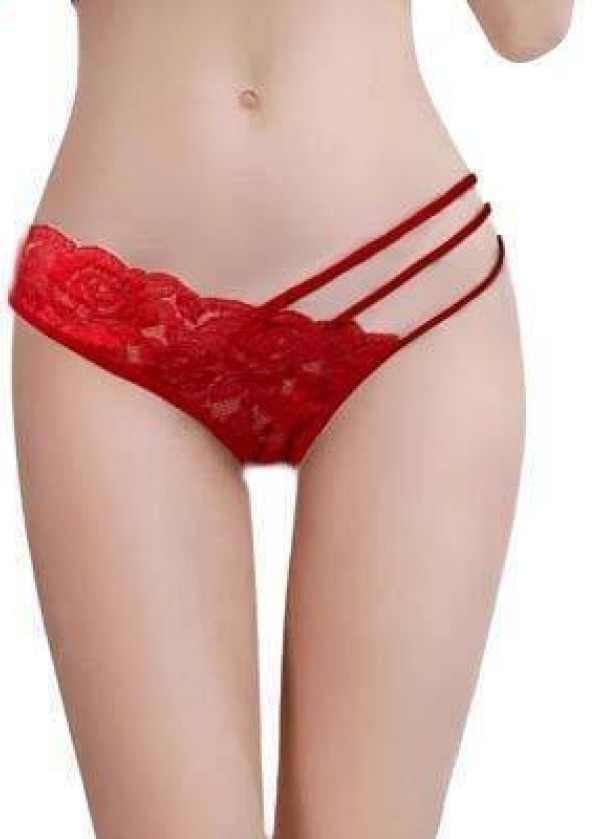 Kadın Kırmızı Dantelli Şerit Detaylı String Külot